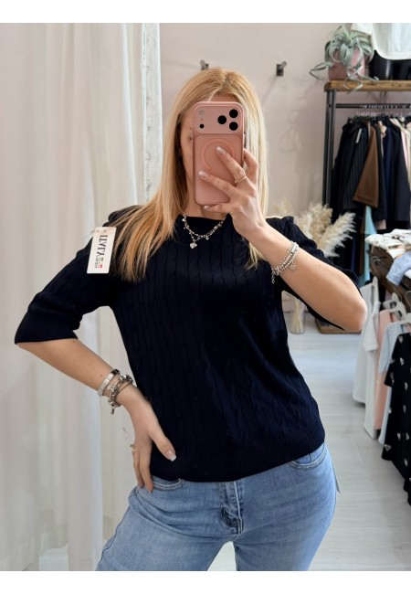 Maglia trecce mezze maniche blu