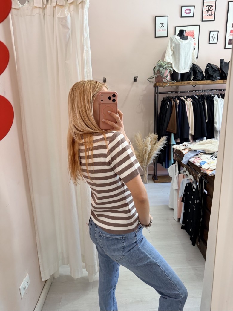 Maglia trecce mezze maniche blu