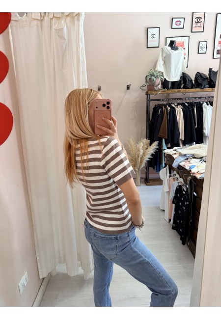 Maglia trecce mezze maniche blu