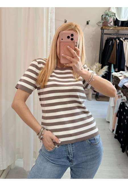 Maglia trecce mezze maniche blu