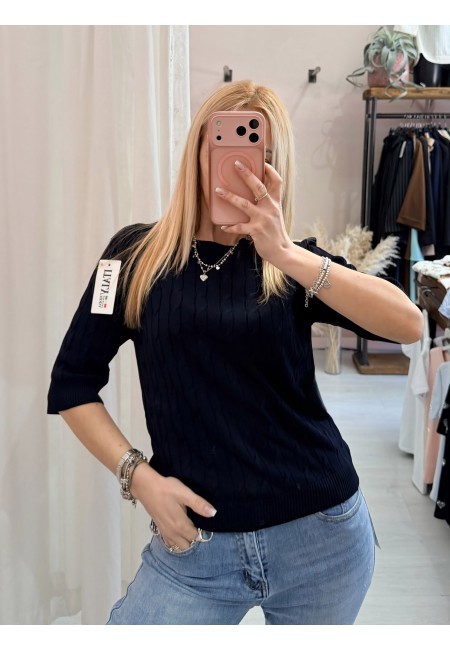 Maglia trecce mezze maniche blu