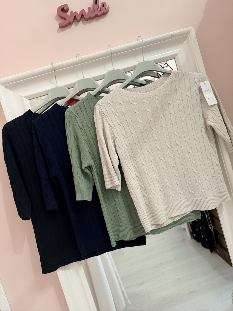 Maglia trecce mezze maniche blu