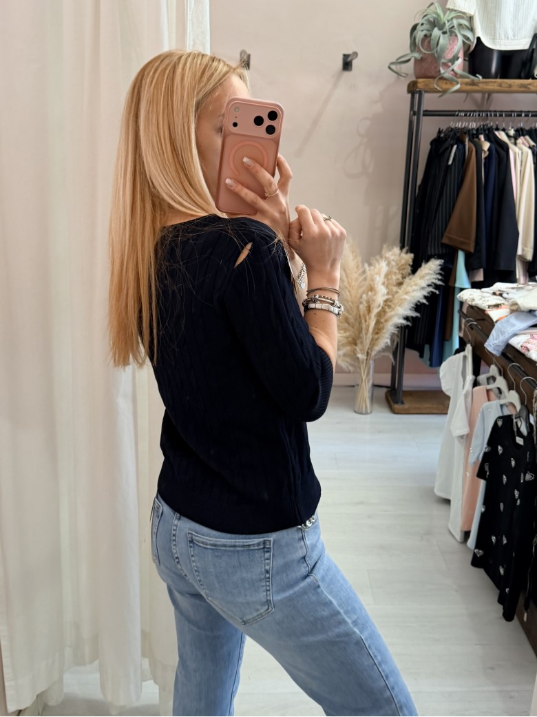 Maglia trecce mezze maniche blu