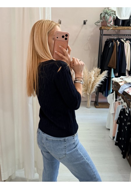 Maglia trecce mezze maniche blu