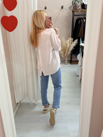 Maglia blusa fiori ricamati rosa 2