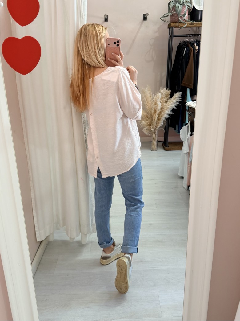 Maglia blusa fiori ricamati rosa