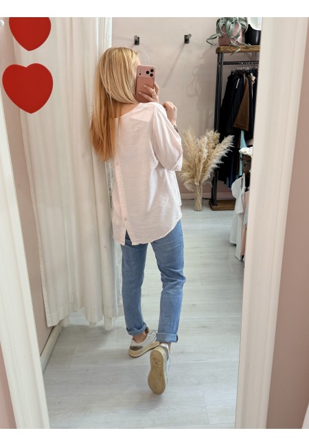 Maglia blusa fiori ricamati rosa