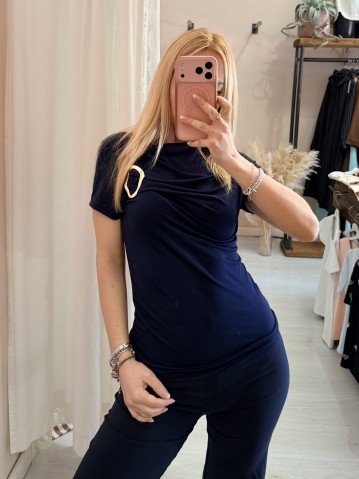 Maglia scollo morbido inserto gold blu