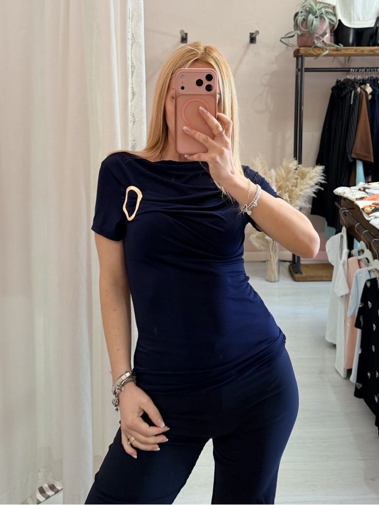 Maglia scollo morbido inserto gold blu