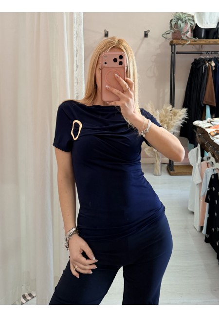 Maglia scollo morbido inserto gold blu