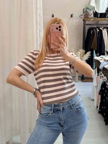 Maglia lisa a righe rosa 2