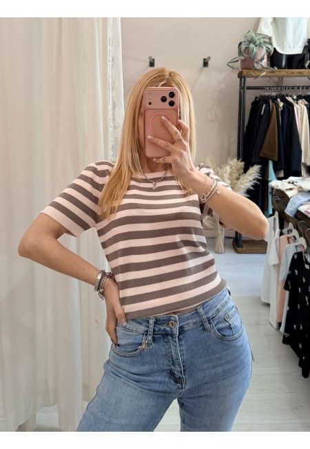 Maglia lisa a righe rosa