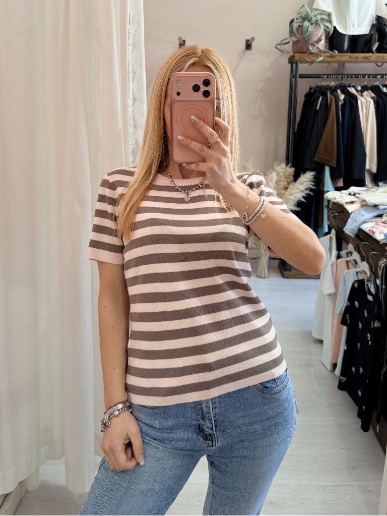 Maglia lisa a righe rosa