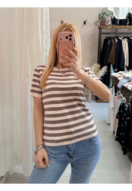 Maglia lisa a righe rosa