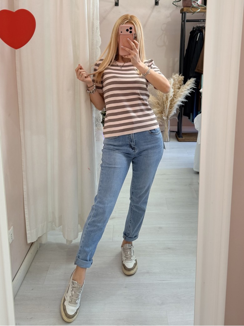 Maglia lisa a righe rosa