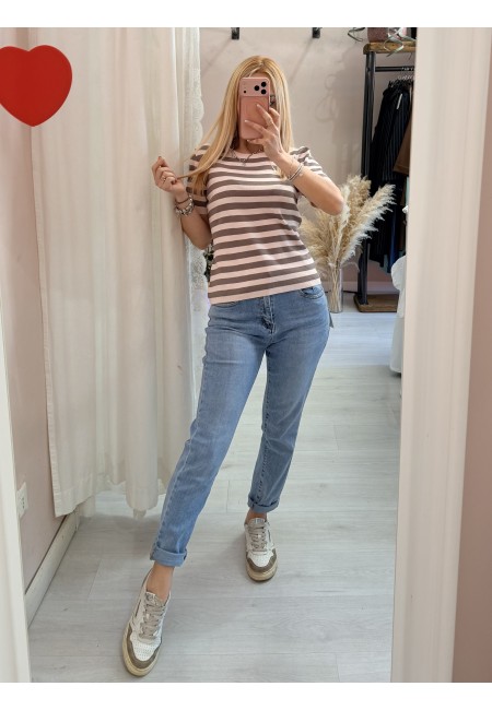 Maglia lisa a righe rosa