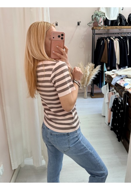 Maglia lisa a righe rosa