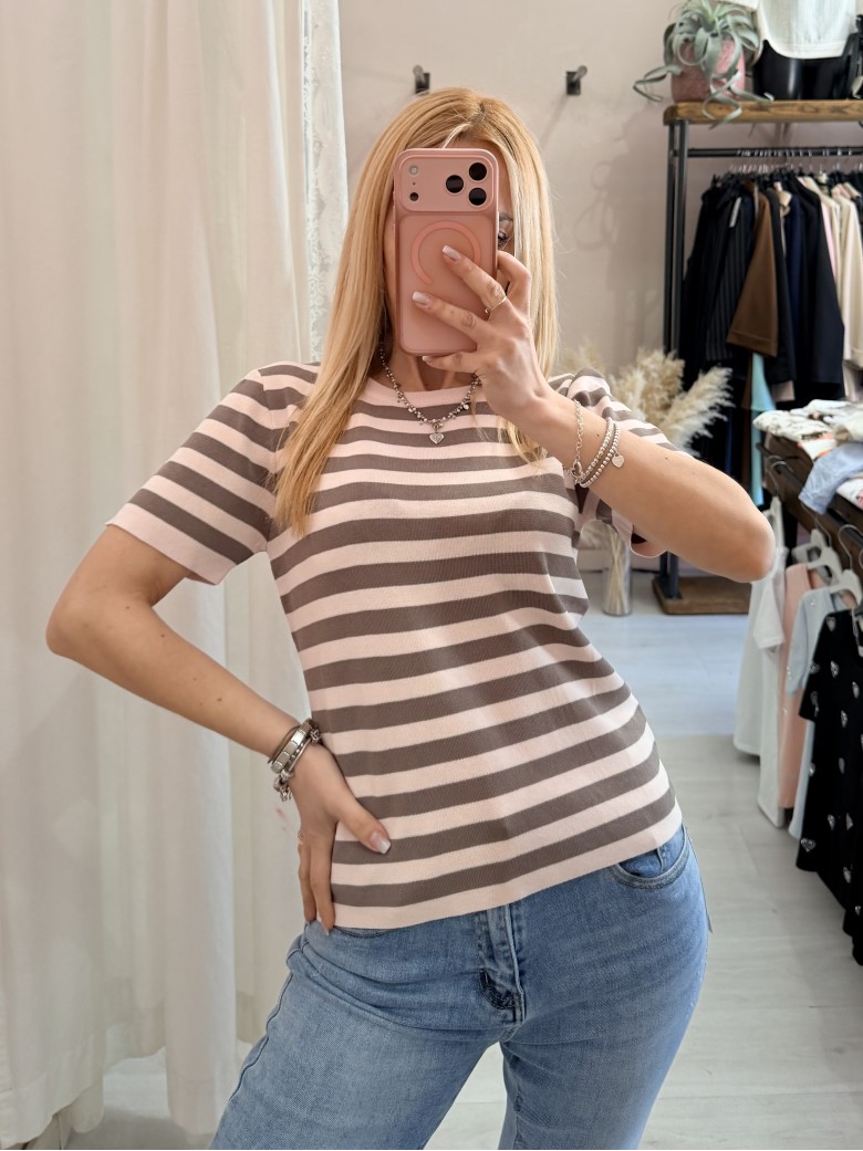 Maglia lisa a righe rosa