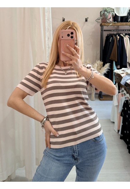 Maglia lisa a righe rosa