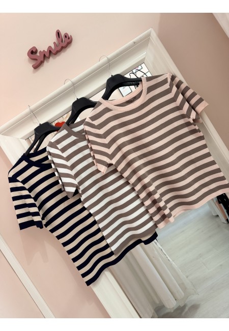 Maglia lisa a righe rosa