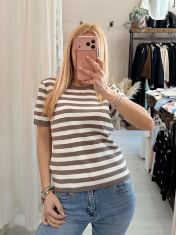 Maglia lisa a righe taupe