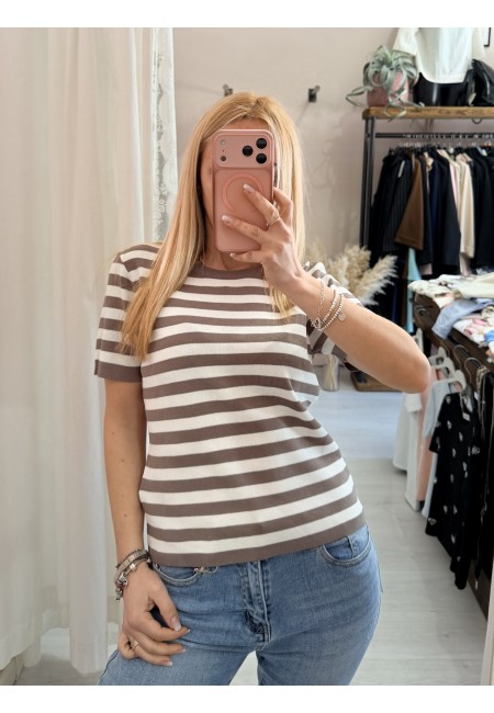 Maglia lisa a righe taupe
