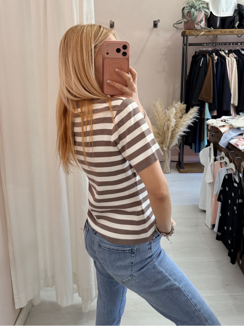 Maglia lisa a righe taupe