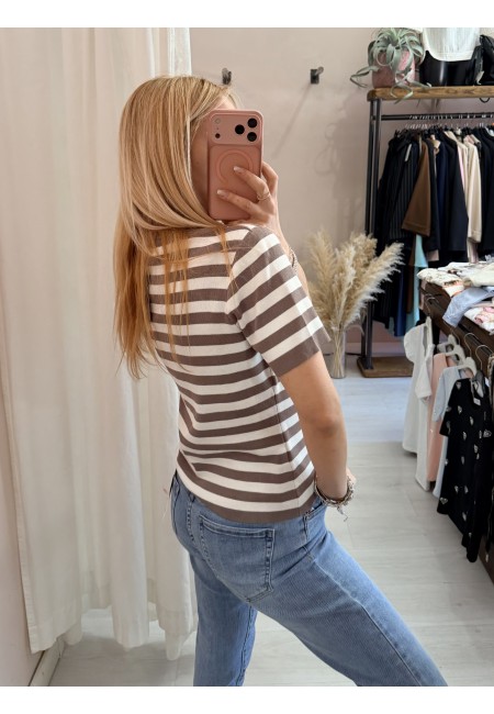Maglia lisa a righe taupe