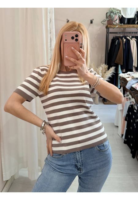 Maglia lisa a righe taupe