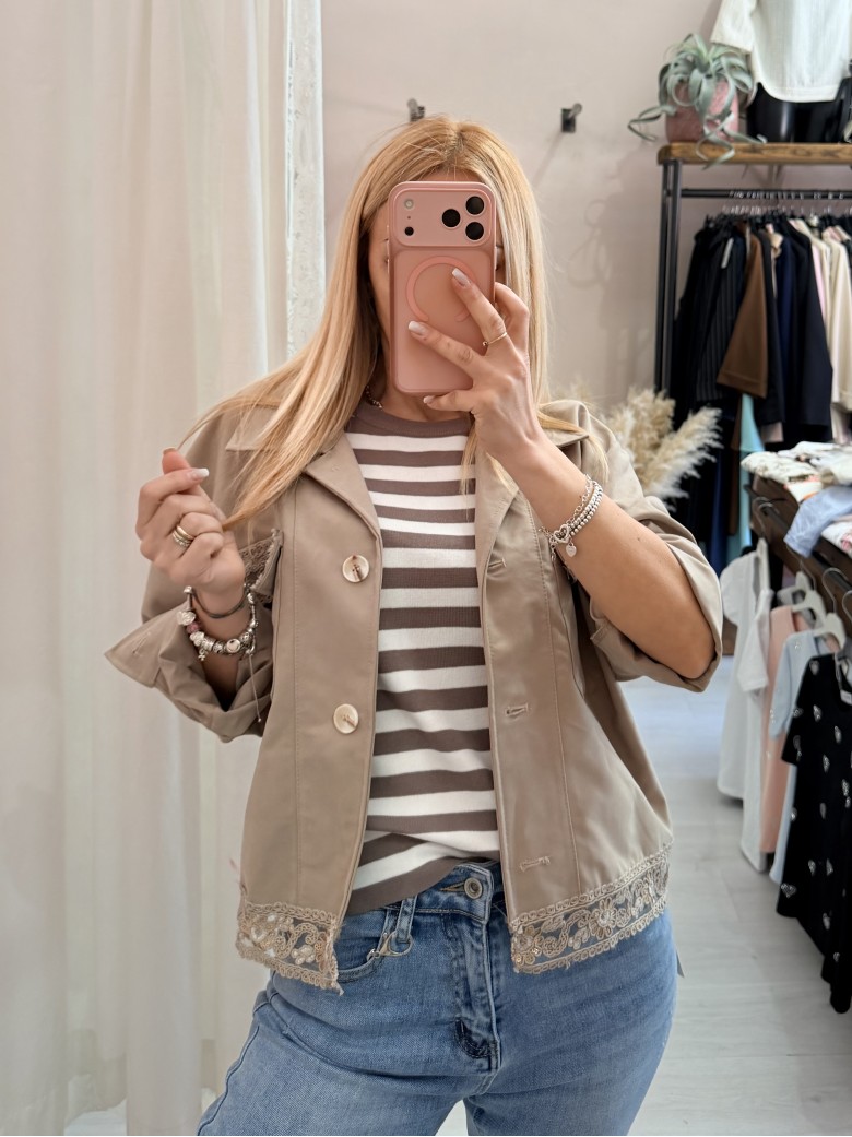 Maglia lisa a righe taupe