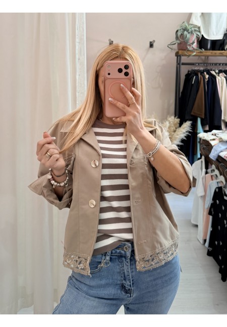 Maglia lisa a righe taupe