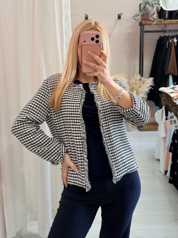 Giacchina intreccio blu e panna 2