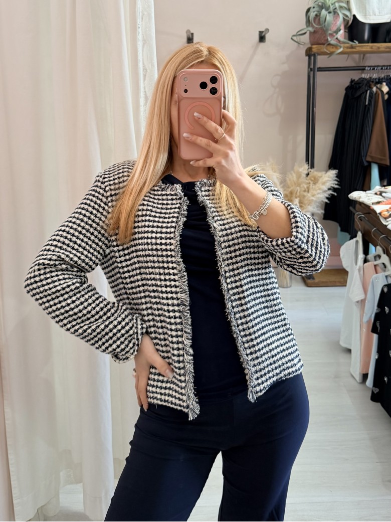 Giacchina intreccio blu e panna