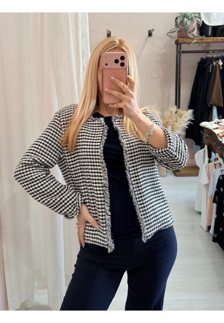 Giacchina intreccio blu e panna