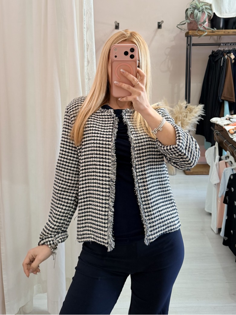 Giacchina intreccio blu e panna