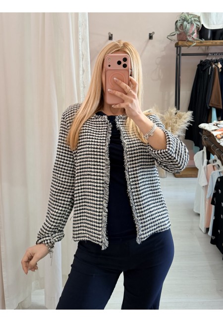 Giacchina intreccio blu e panna