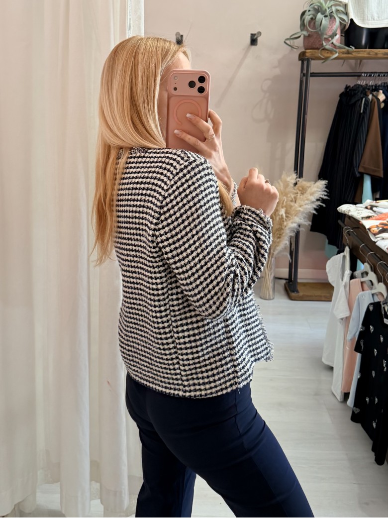 Giacchina intreccio blu e panna