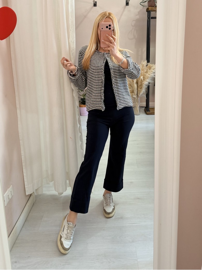 Giacchina intreccio blu e panna