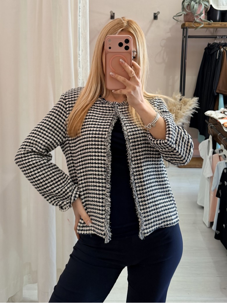 Giacchina intreccio blu e panna