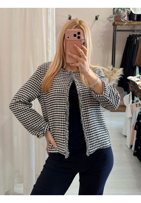 Giacchina intreccio blu e panna