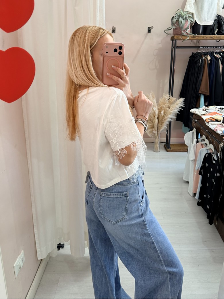 Maglia t shirt corta con pizzo bianca