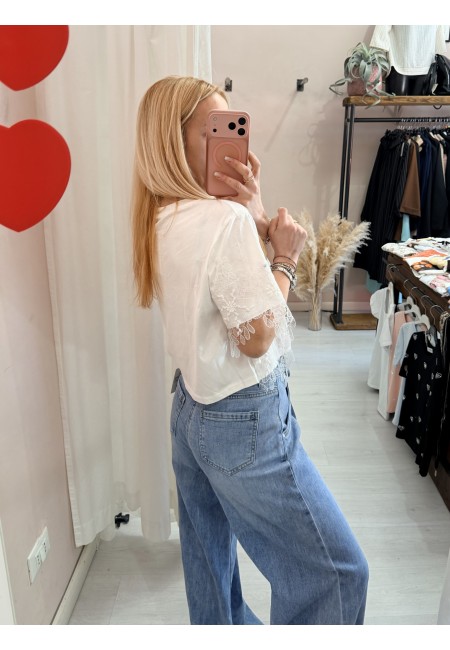 Maglia t shirt corta con pizzo bianca