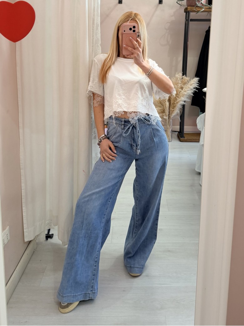 Maglia t shirt corta con pizzo bianca