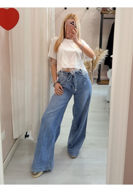 Maglia t shirt corta con pizzo bianca