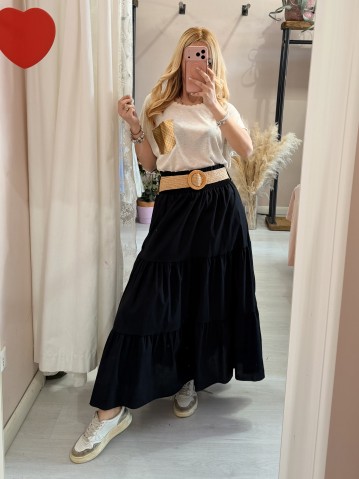 Gonna lunga nera in cotone