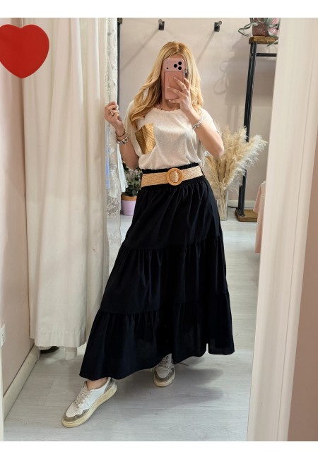 Gonna lunga nera in cotone