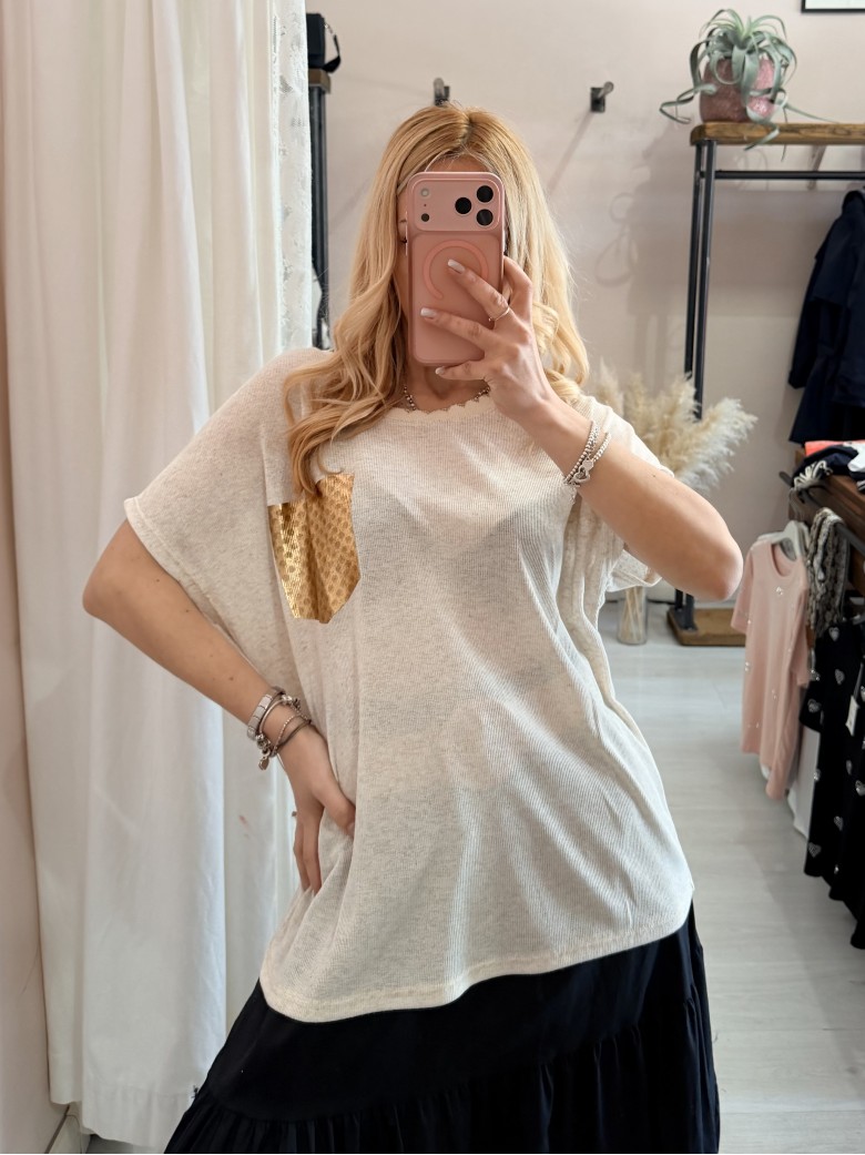 Maglia morbida beige taschina gold