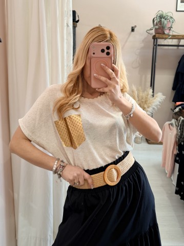 Maglia morbida beige taschina gold