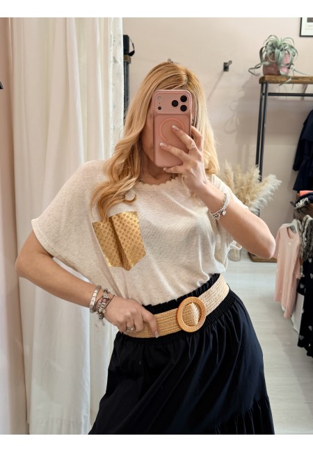 Maglia morbida beige taschina gold