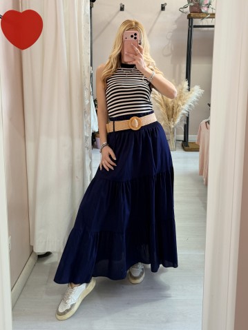 Gonna lunga blu in cotone